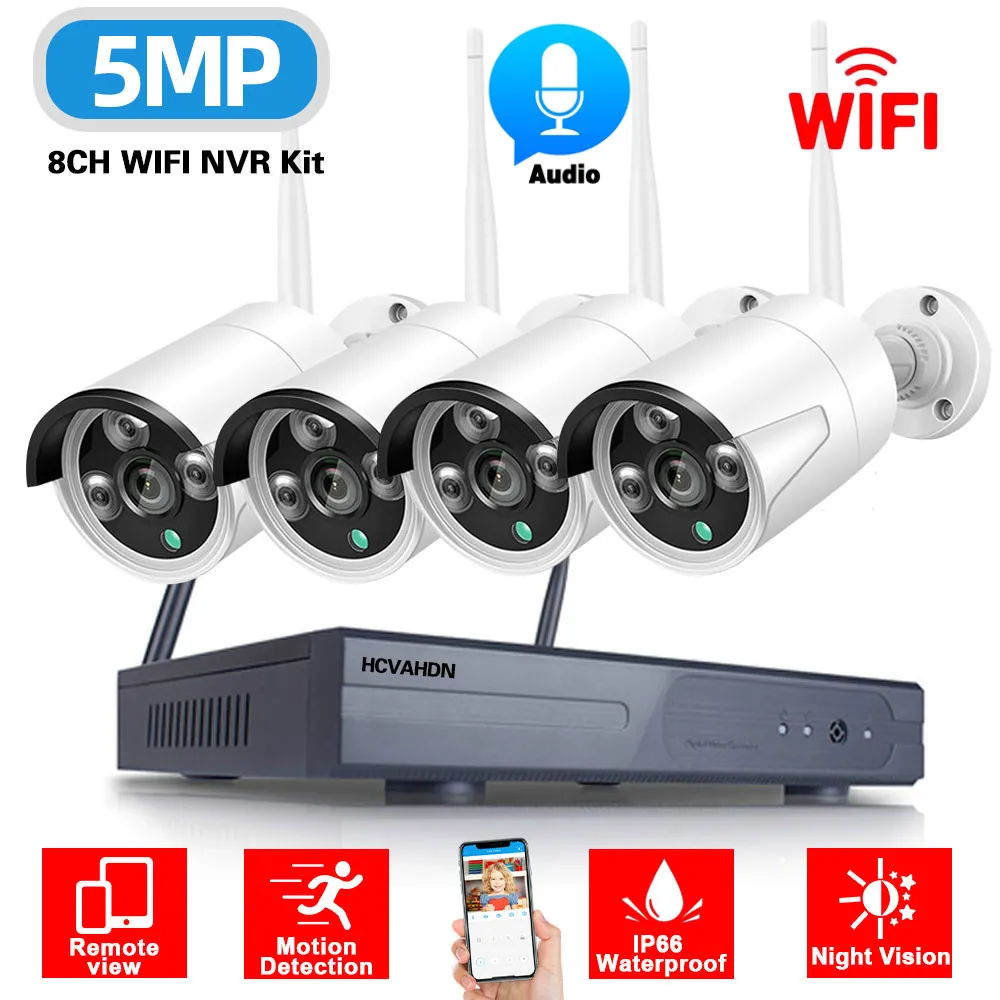 

4 Channel Home Security Cameras Wifi Ip Camera System 8CH 5MP WIFI NVR Kit Outdoor Wireless Camera Video Surveillance System Set