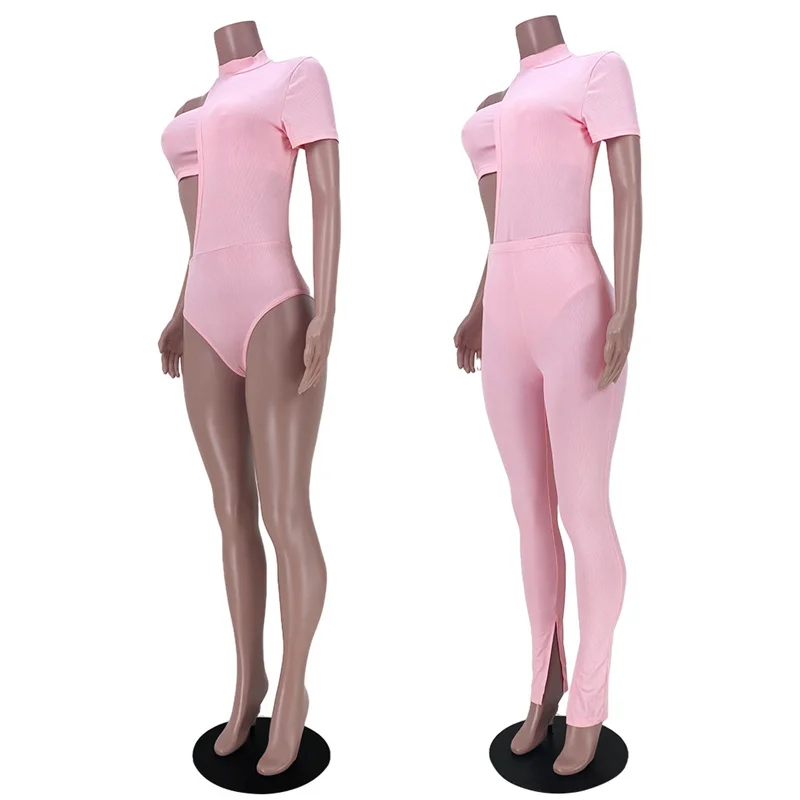 

3 Piece Sets Womens Outfits Summer Wholesale Sexy Turtleneck Single Sleeve Jumpsuits + Strapless Tops Pant Suits Dropshipping