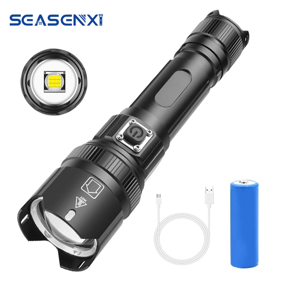 

LED Waterproof Flashlight XHP99 Super Bright Telescopic Zoomable Flashlight Torch with USB Rechargeable Lamp Suitable for Camp