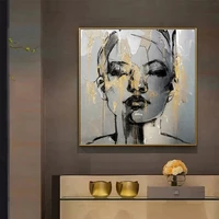 golden girl face canvas painting figure abstract fashion women wall art posters and prints wall picture for living room decor