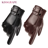 mens winter warm fashion waterproof gloves men faux leather driving gloves thin leather gloves for touch screen brown guantes
