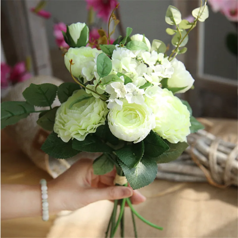 

Lotus Bouquet Artificial Flowers Wedding Holding Flower Hydrangea Fake Flower Party Home Decor Garden Decoration