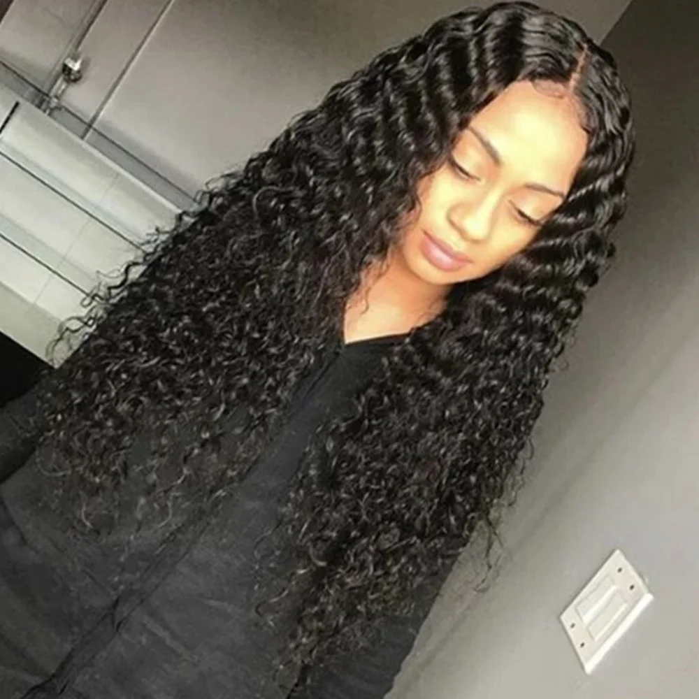 

30 Inch 4x4 Lace Front Wigs Deep Wave Brazilian Natural Color Remy Human Hair T Part Lace Wig For Black Women Deep Part Curly