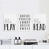 lets play read quote typography print black white abc modern minimalist wall art canvas painting nordic poster kids room decor