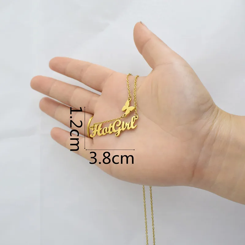 Stainless Steel Gold Cursive Hotgirl With Butterfly Necklace For Women Kids Jewelry Choker Best Friend Birthday Gift | Украшения и