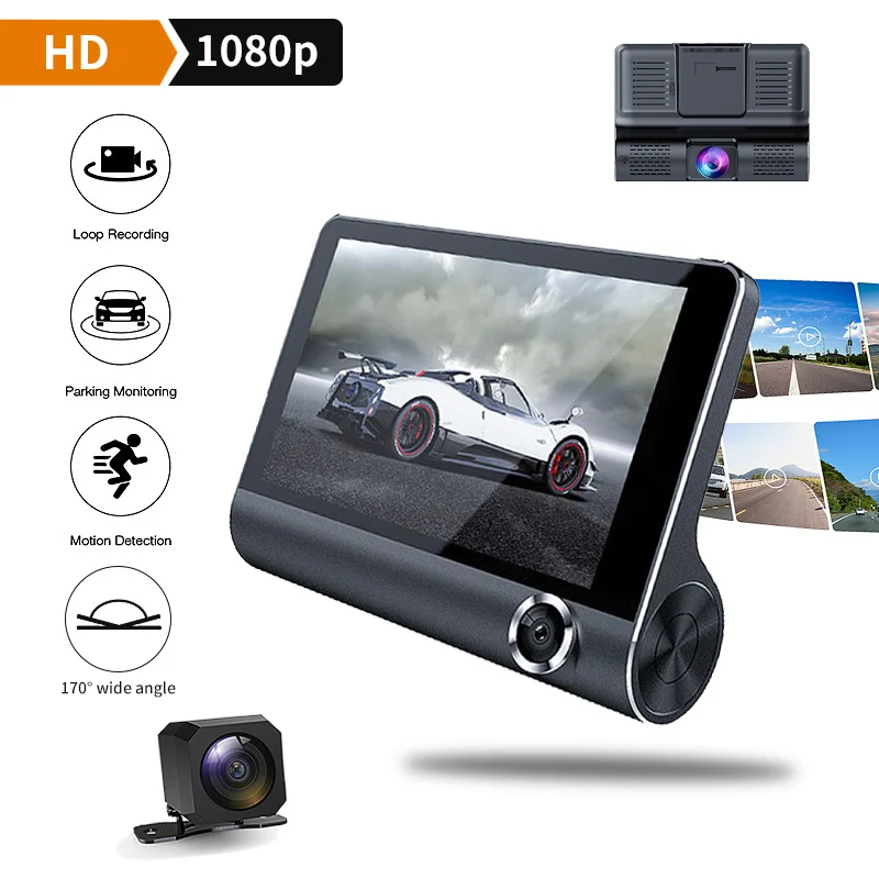 TIOODRE 4 ''HD 1080P 3 объектив Автомобильный видеорегистратор заднего вида камера 24 H