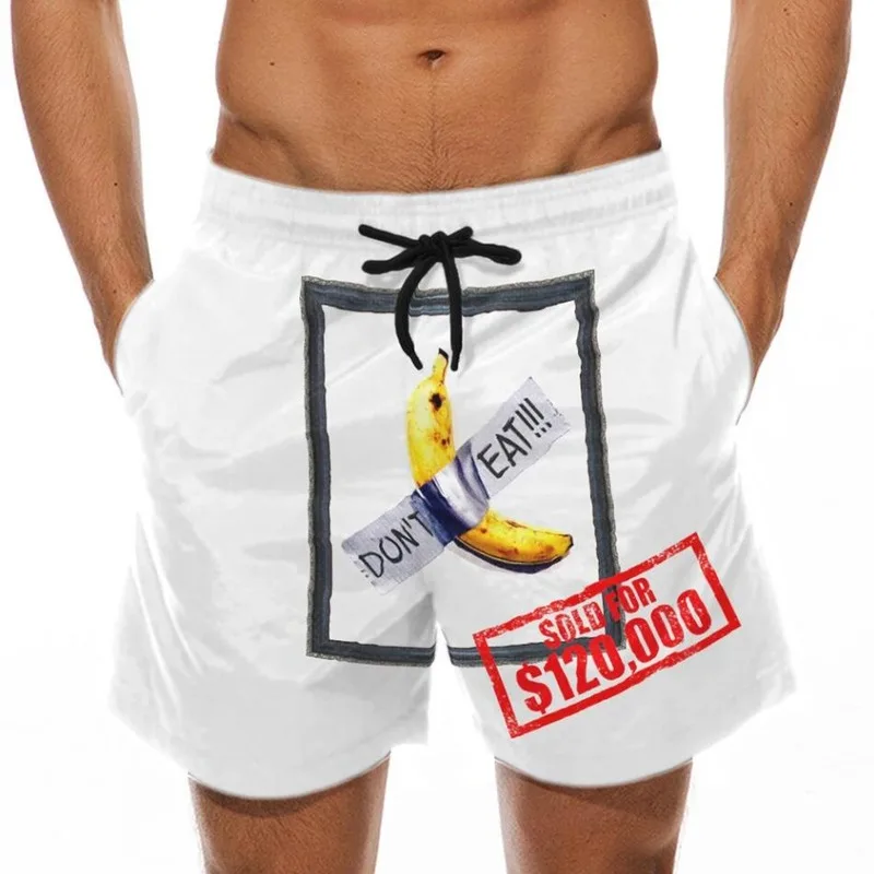 

2021 Stop Staring At My Banana Print Swimming Mens Beachwear Trunks Trouser Drawstring Elastic Waist Summer Holiday Shorts Pants