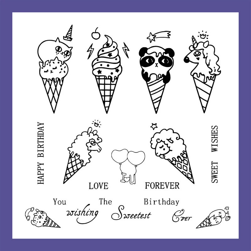

ZATWBS Animal ice cream Clear Stamps For DIY Scrapbooking/Card Making/Album Decorative Rubber Stamp Crafts