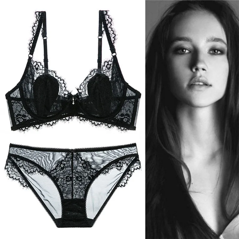 

Fashion Sexy Bra Sets Plus Size C D E Cup Thin Cotton Underwear Women Set Lace Comfortable Brassiere Gray Bras Embroidery Linger