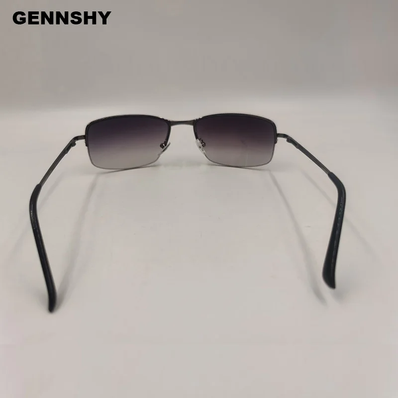 

Vintage Half Frame Sunglasses Men Fashion Semi-Rimless Eyeglasses Spring Temples Gun Eyewear Gradient Grey Lenses Driving UV400