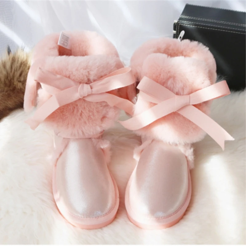 GY& YY/зимние сапоги до колена из натуральной овечьей кожи сапоги в австралийском стиле шерстяные сапоги на шнуровке женская зимняя теплая обувь на плоской подошве с овечьим мехом