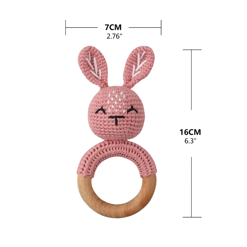 

1Pc Baby Wooden Teether Crochet Bunny Rattle Toy BPA Free Wood Rodent Rattle Baby Mobile Gym Educational Toys H3CD