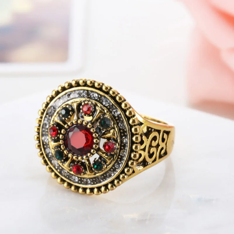 Винтажные хрустальные цветы кольцо античное золото цвет турецкие металлические