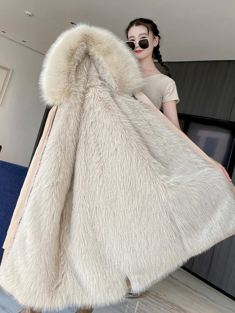 Парка женская зимняя новая меховая подкладка из лисьего меха съемное меховое