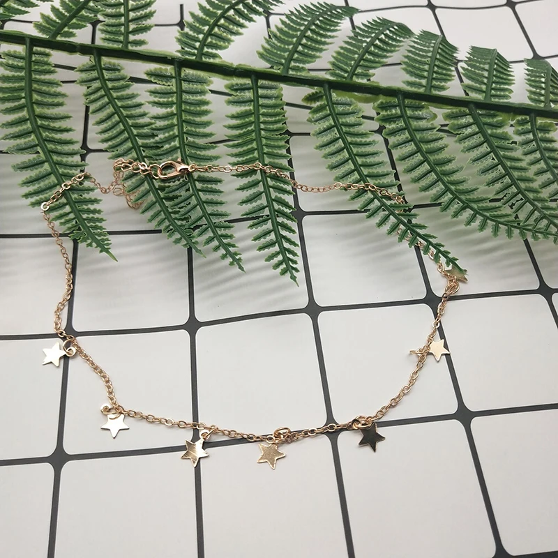 Женское колье чокер в стиле бохо Золотое и Серебряное с цепочкой виде звезды collana