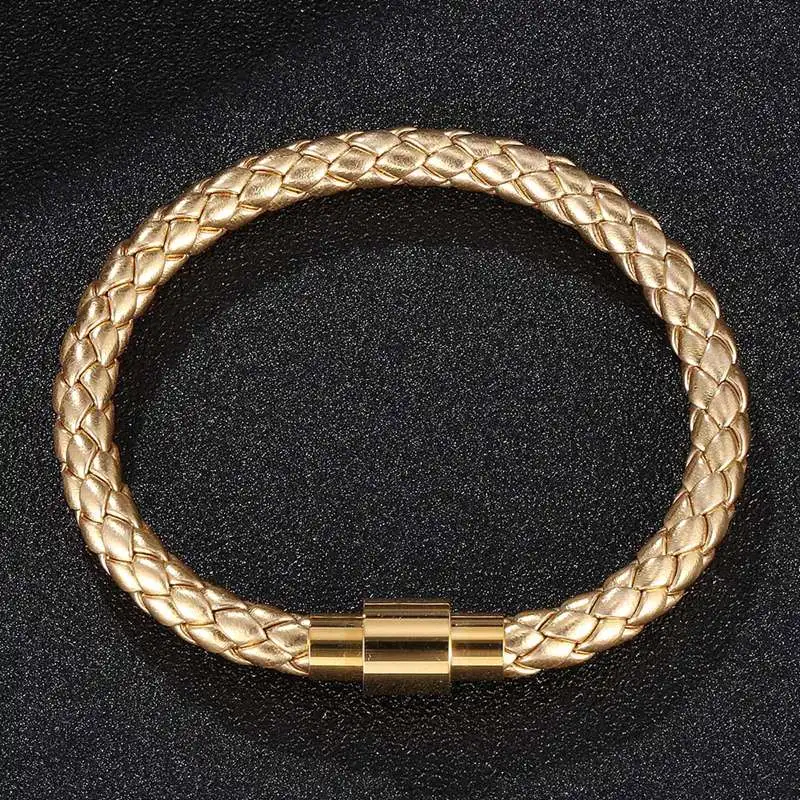 Новый кожаный плетеный браслет золотого цвета для мужчин и женщин золотой цвет