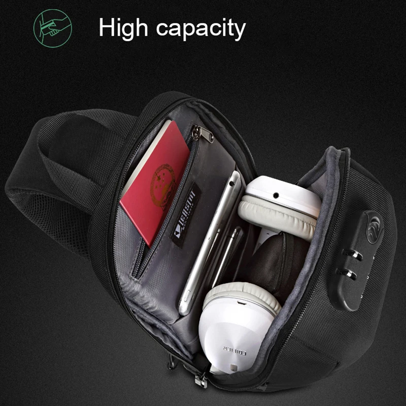 Multifunction USB Charging Chest Pack TSA Lock Anti-theft Shoulder Bag Men Business Waterproof Crossbody Bag Travel Sling Bags