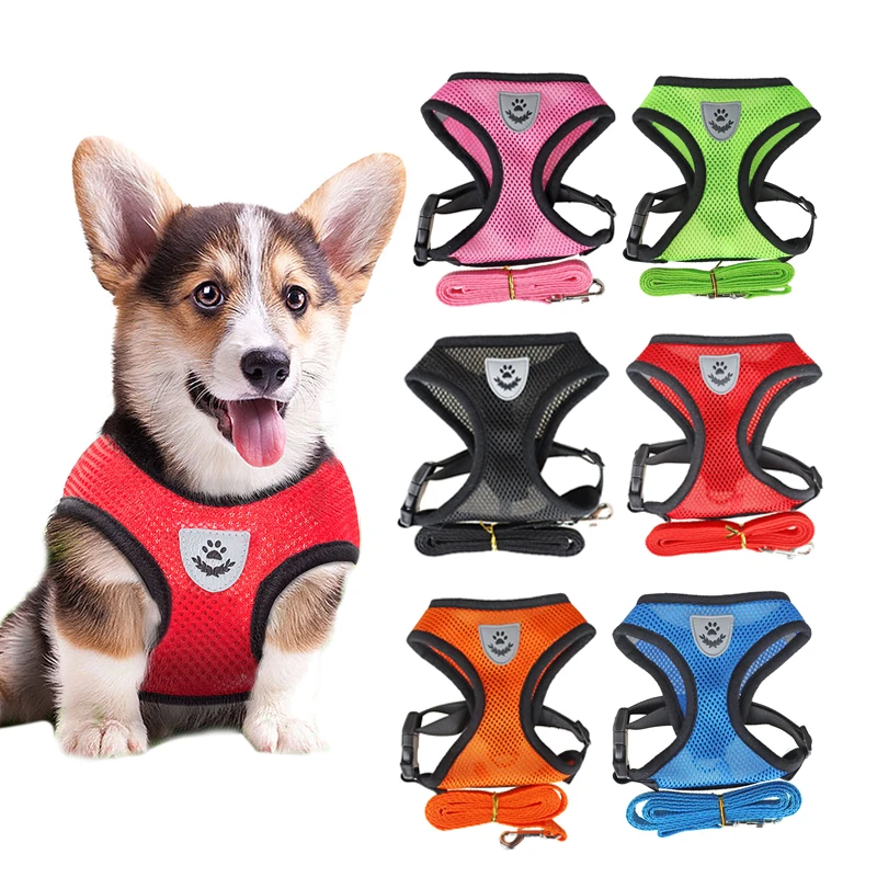 Сетчатый дышащий собачий поводок 7 цветов сбруя-жилет однотонный простой для