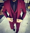 Костюм мужской винно-красный облегающий, Свадебный костюм для выпускного вечера, смокинг для жениха, 3 предмета (пиджак + брюки + жилет), на заказ