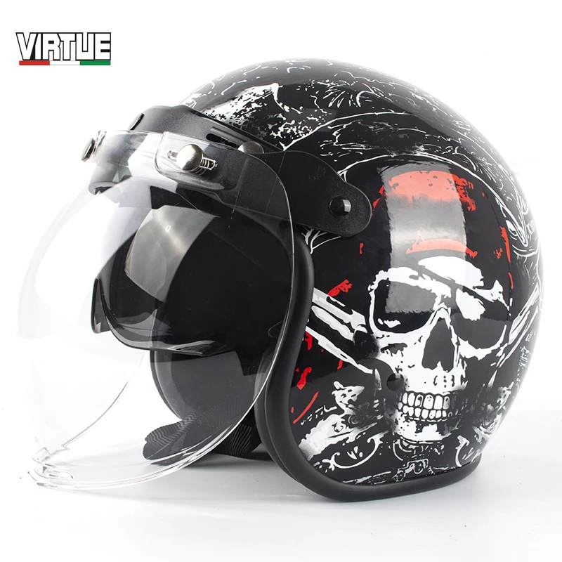New Virtue Open Face 3/4 Motorcycle Helmet Retro Vintage Motorbike Inner lens included Helm Moto Bike Motocross Helmets