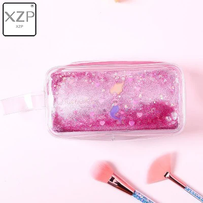Pink Mermaid XZP мультфильм мечта розовый Девушки Русалка свинья цветок зыбучий песок масло косметички прозрачный пенал канцелярские принадлежности Лазерная макияж сумка - Цвет: Pink Mermaid