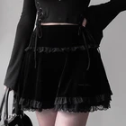 Женская винтажная мини-юбка Goth, черная трапециевидная юбка с кружевной отделкой, летняя готическая юбка с высокой талией и оборками