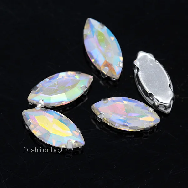clear ab Всех размеров Наветт 24-цветное стекло камень с плоской задней частью, пришить с украшением в виде кристаллов Стразы драгоценные камни бисер с серебряной нитью, бледно-коготь кнопки для одежды аксессуары - Цвет: clear ab