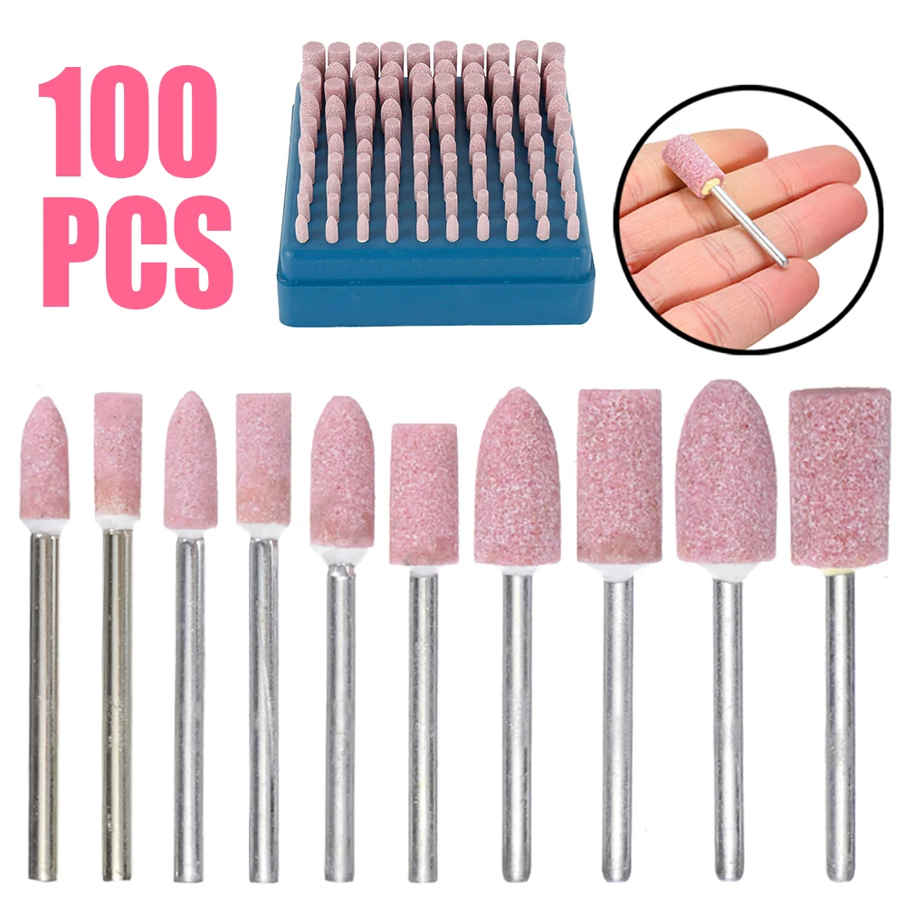 

100pcs Polishing Grinding Wheel Flintstone Head-Mixed Set Wool Felt Cylindrical and Conical Deburring Drill Rotary Tool Shank