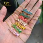 Ювелирные изделия Qitian, Эмалированные ожерелья, ожерелье с сердцем на заказ, кулон из нержавеющей стали, именные ожерелья, ювелирные изделия для женщин