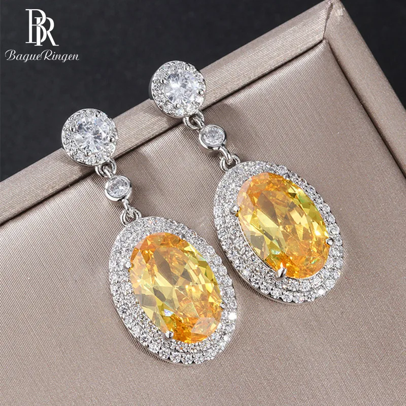 Роскошные серебряные ювелирные изделия Bague Ringen 925 цитриновые Серьги с