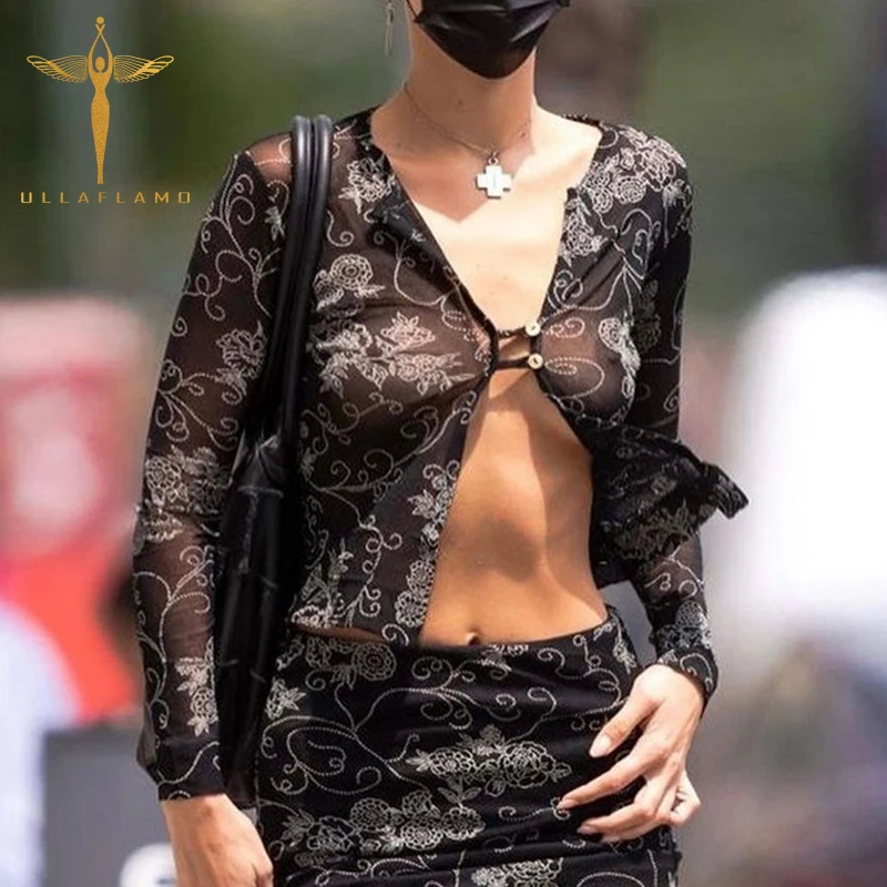 

Тонкий кардиган с круглым вырезом и длинным рукавом, футболка, женский укороченный топ на шнуровке с ретро-принтом, Y2k, топы, уличная облегаю...