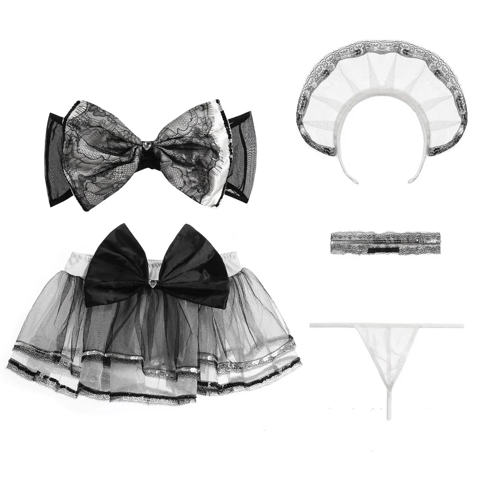 

5pcs Cute Lolita Dress Mesh Bowknot Bra Set Erotic Cosplay Costume School Girl Uniform Outfit Sexy Kawaii Lingerie Set Underwear
