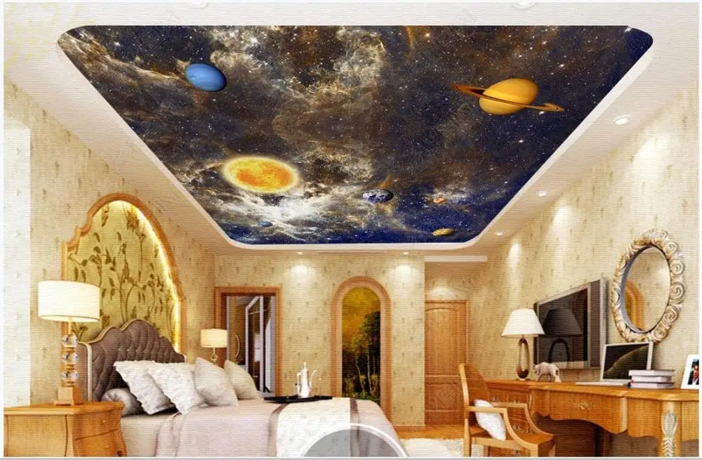 Custom ceiling wallpaper 3d mural living room Fantasy universe starry sky solar system | Обустройство дома