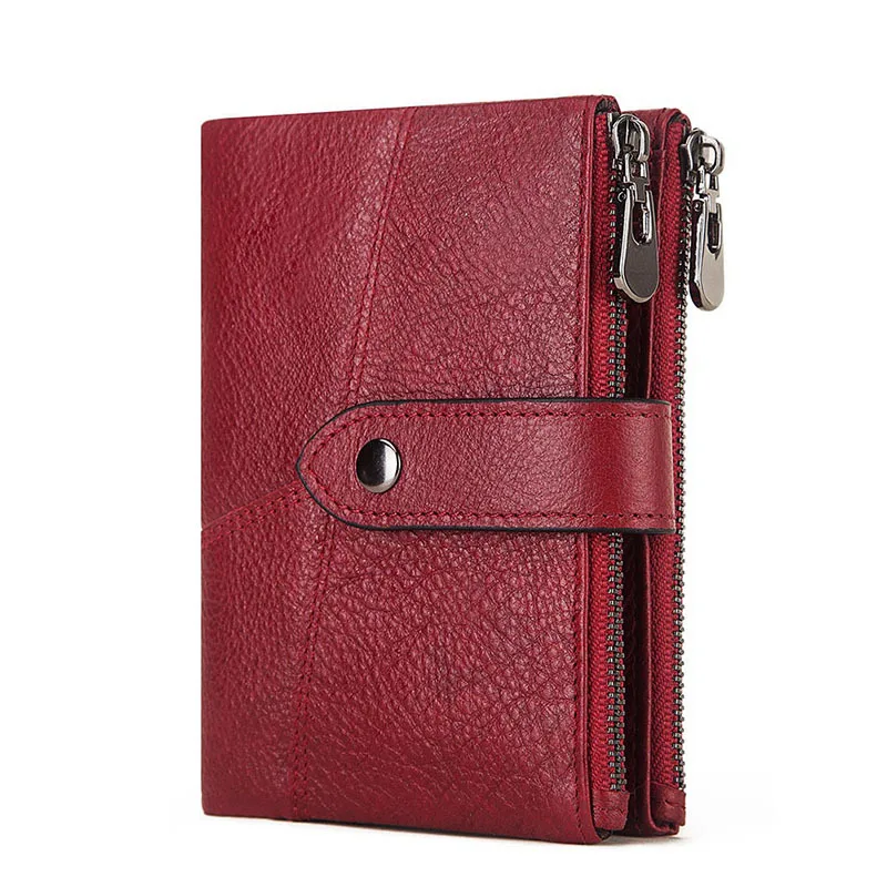 

Men's Short Wallet Genuine Leather Purse 2021 Simple Double Zipper Retro Men's Wallet