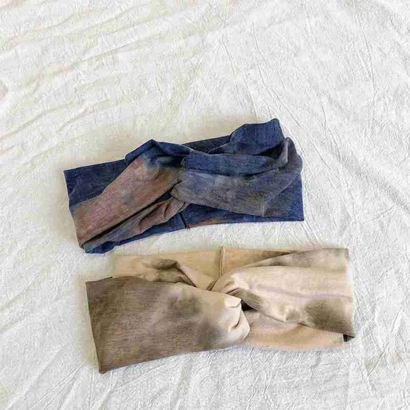 

Fashion Vintage Cotton Soft Tie Dye Print Cross Women Knot Hair Elastic Female Headbands Bands Girls Bohemian Hair Accessor P9C9