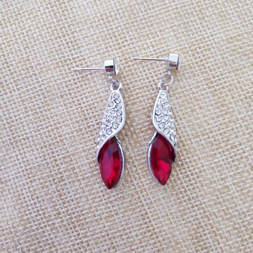

Women's 100% Fine 925 sterling silver transparent classic earrings Desert Light Silver Dark Red Bride Christmas Gift E069