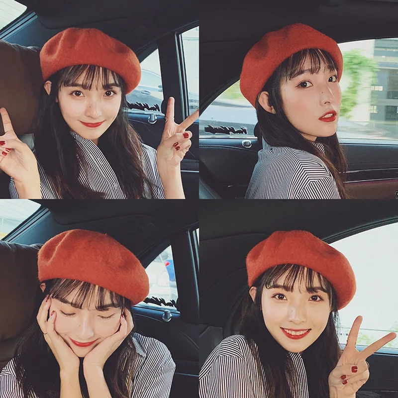

Women Girl Beret French Artist Warm Wool Winter Beanie Hat Cap Vintage Plain Beret Hats Solid Color Elegant Lady Winter Caps
