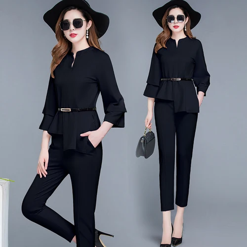 

2019 New Arrival Office Lady Two Piece Set Top And Pants Fashion Costumes For Women Elegant Year-old Female Costume