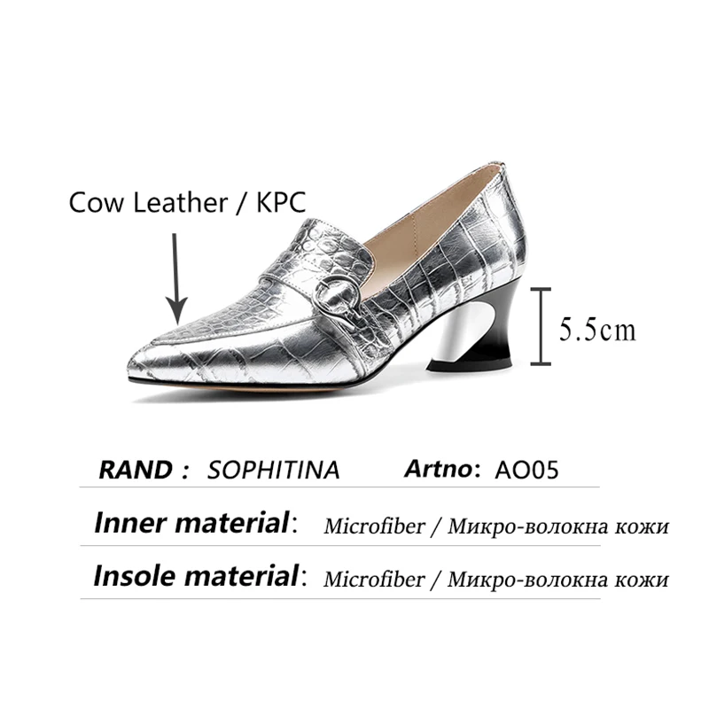 

SOPHITINA Women Pumps Fashion Bronze Silver Cow Leather Handmade Female Shoes Mixed Colors Thick Heel TPR Casual Lady Shoes AO05