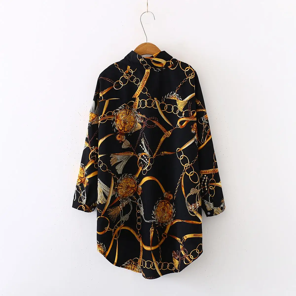 

Fashion chained casual oversize Women Blouses 2020 Spring chiffon Blouse 3/4 sleeve Loose Casual Tops Shirts Blusas Mujer