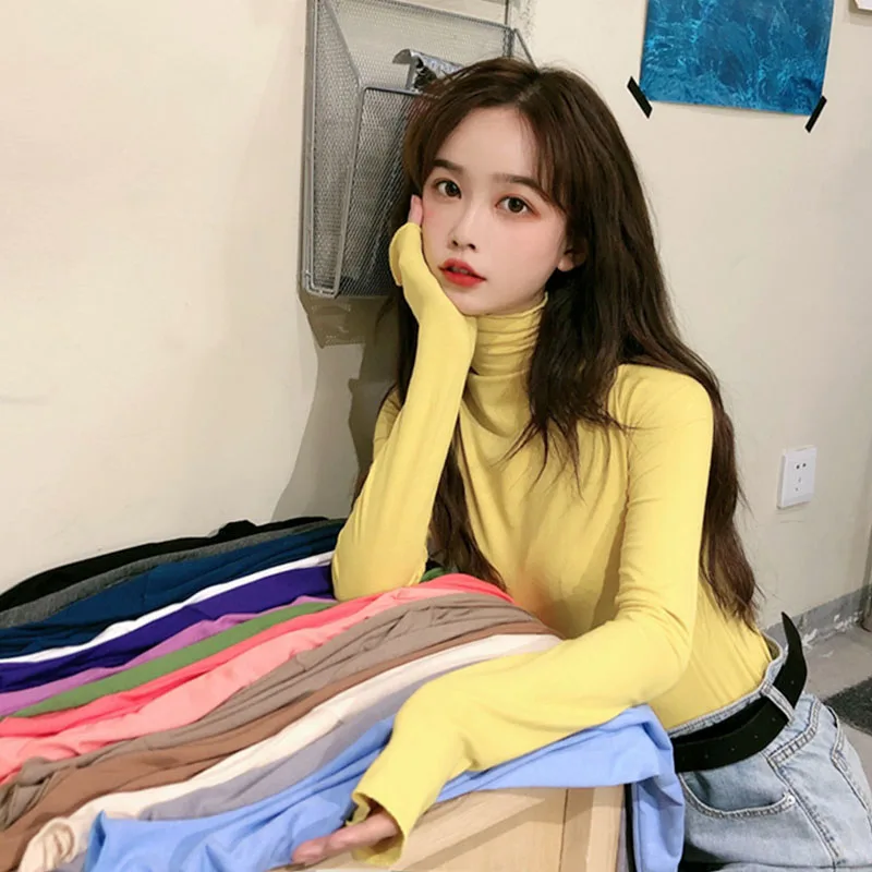 

2020 spring and autumn women's new high-necked base solid color long-sleeved T-shirt