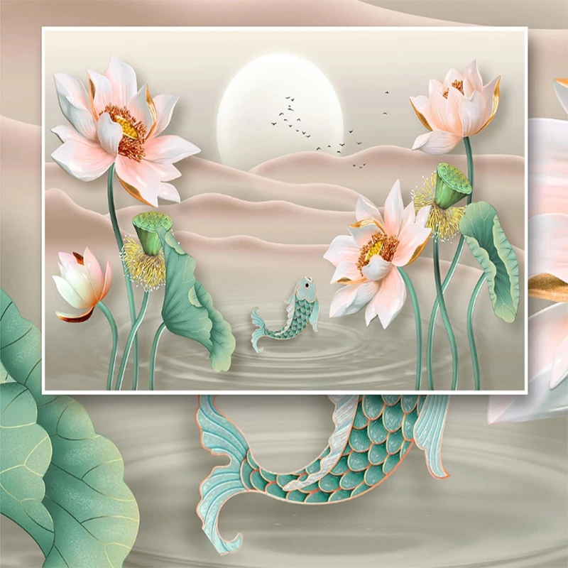 

Wallpaper For Room New Chinese Style 3d Custom Wall Decor Lotus Abstract Landscape Wallpaper Mural