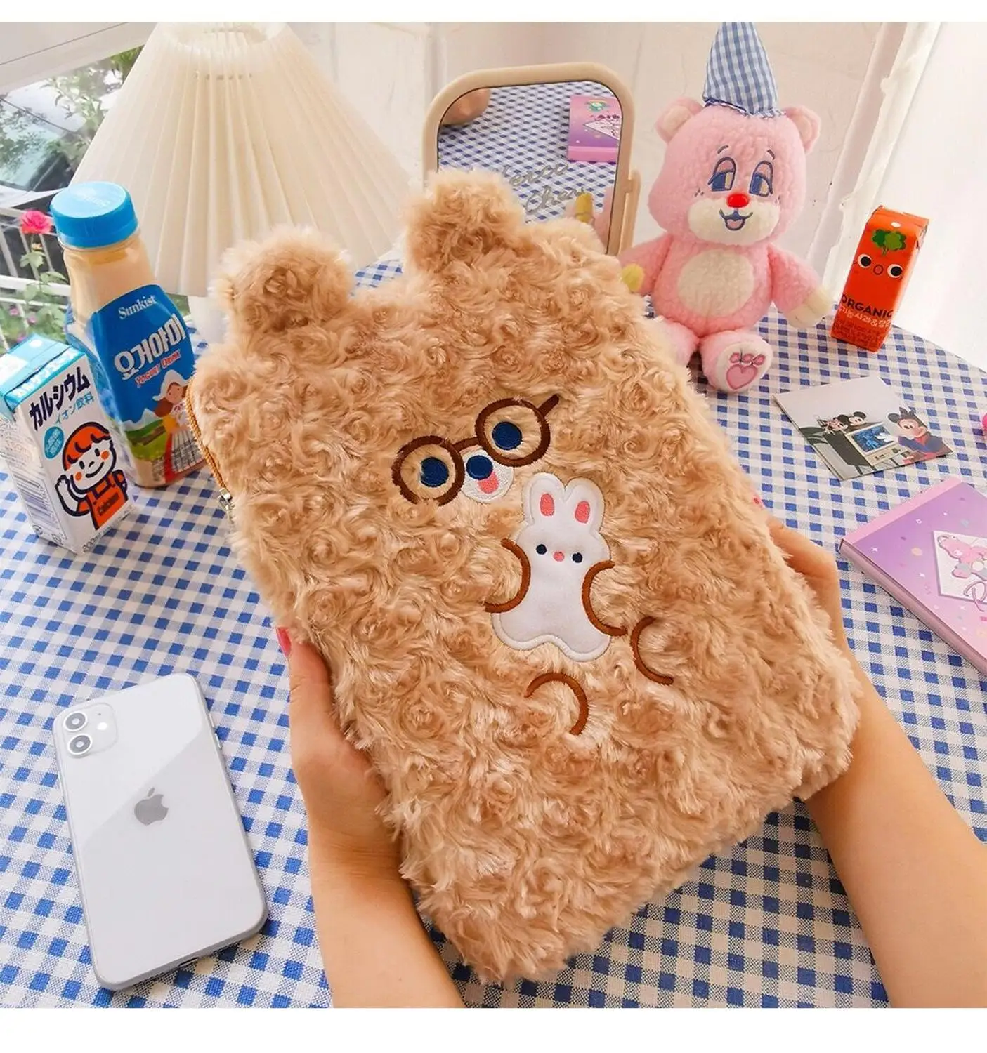 

Cartoon Bear Handbag 10.5 11inch Mac ipad Case Holder Cute Korea Fashion IPad Bags Cotton Soft Travel Business