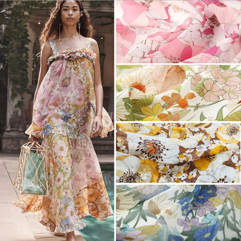 2020 Цифровая живопись модная Цветочная шифоновая ткань для платья рубашки ни