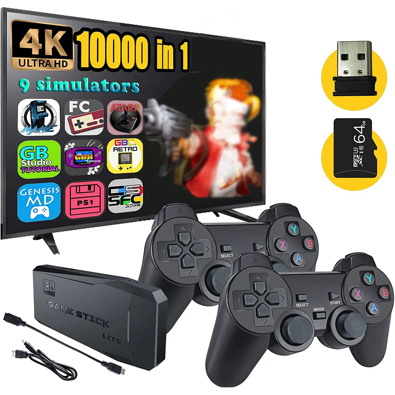 4K HD видео ТВ игровая консоль 2 4G двойной беспроводной контроллер для PS1/FC/GBA Ретро