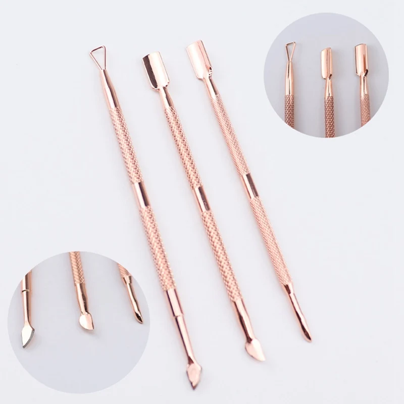 

3 Pcs Nail Care Cleaner Nail Art Tools Cuticle Pusher Set Manicure Pedicure Tool Rose Gold Stainless Steel Finger Dead Skin Push