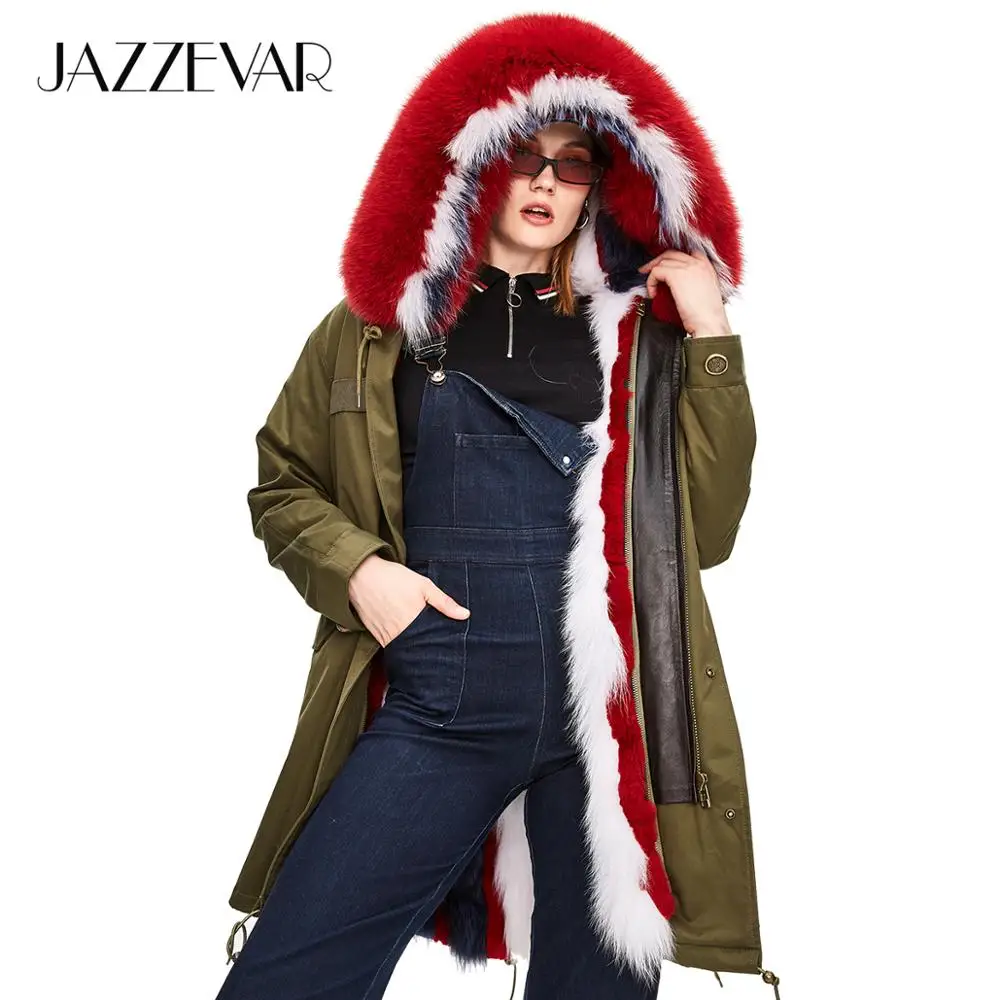 JAZZEVAR 2019 Новая куртка зима высокая мода для женщин роскошная большая лиса мех
