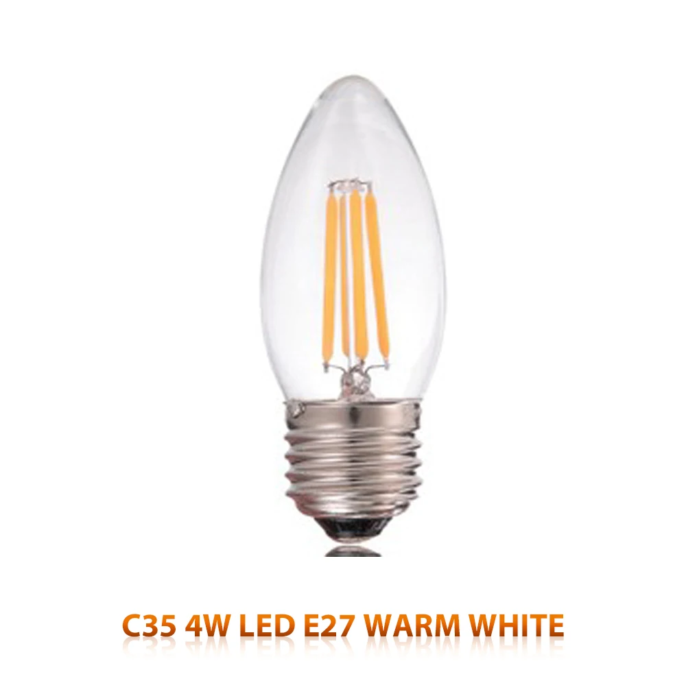 Светодиодная лампочка эдисона E27/E14, винтажный светильник, лампочка 220V 4 W, прозрачная стеклянная лампочка, энергосберегающая безопасная лампочка ST64 C35 C35L A60