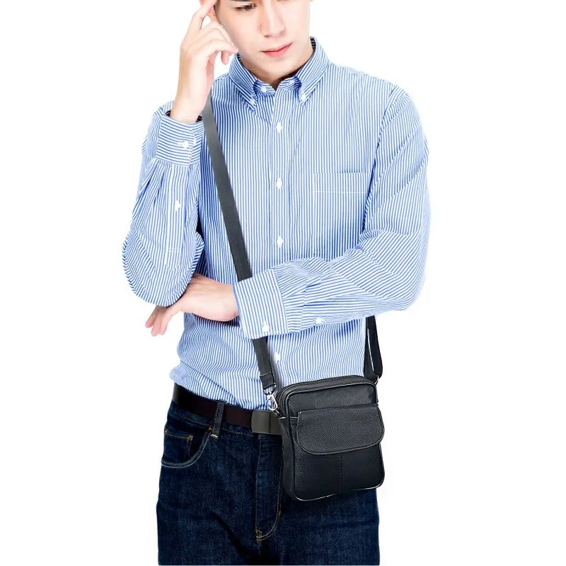 

Leather Travel Flap Wide Strap Messenger Bags Men's Crossbody Bag Cross Body Phone Cigarette Packs Solid Small Shoulder Bags Men