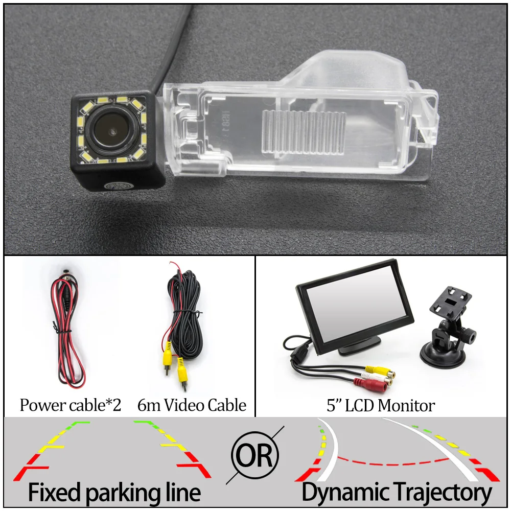 12LED And 5 inch LCD Для Ford Escape 2008-2012/Explorer U251 2006-2010/Edge U387~ Автомобильная фиксированная или динамическая траектория камера заднего вида - Название цвета: 12LED And 5 inch LCD